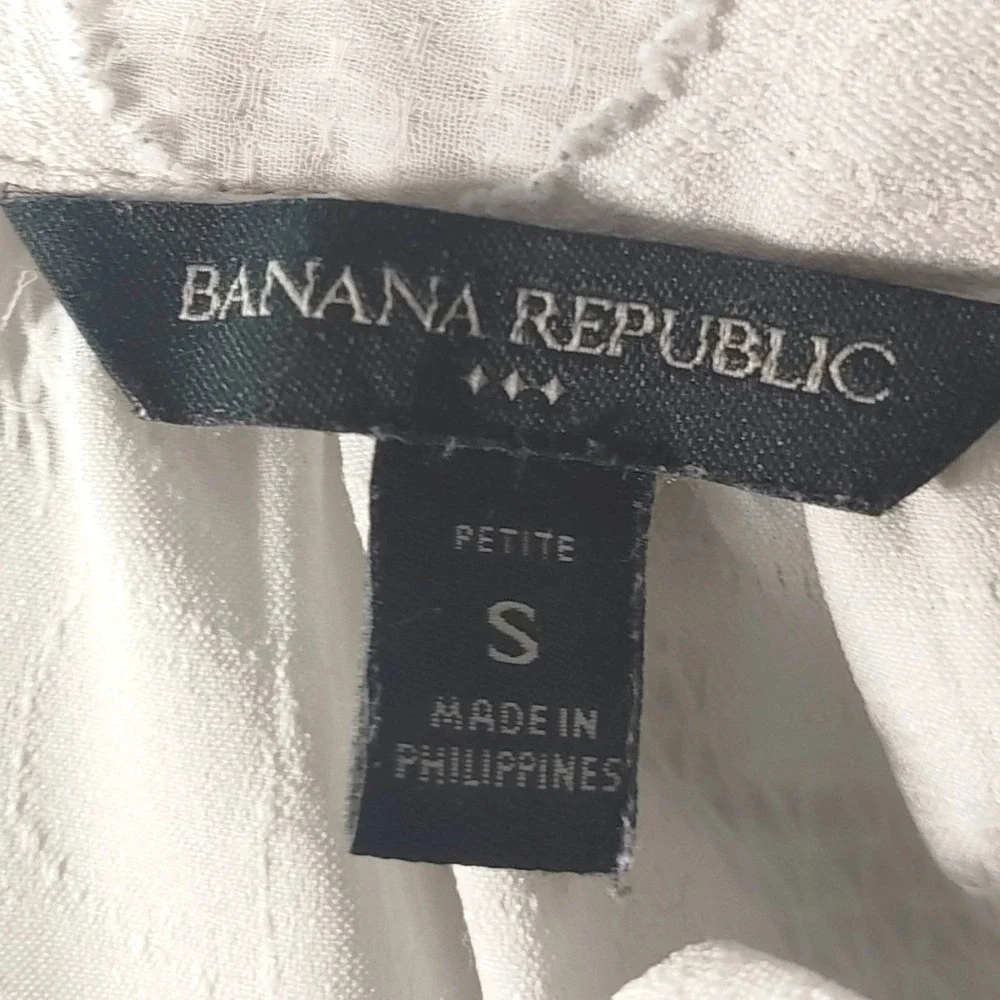 Banana Republic White Top Floral Jacquard Blouse Coquette Ethereal Petite Small